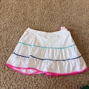 Lilly Pulitzer x Meryl White Tennis Skirt with Pink, Blue, and Teal Stripes